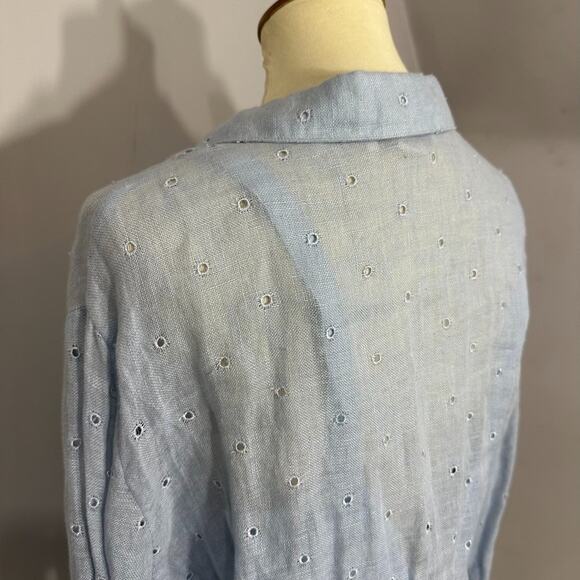 DONCASTER Blue Linen Silk 2pc Layered Top Set Sz 18 Cottage Preppy Eyelet Sheer - Picture 16 of 16